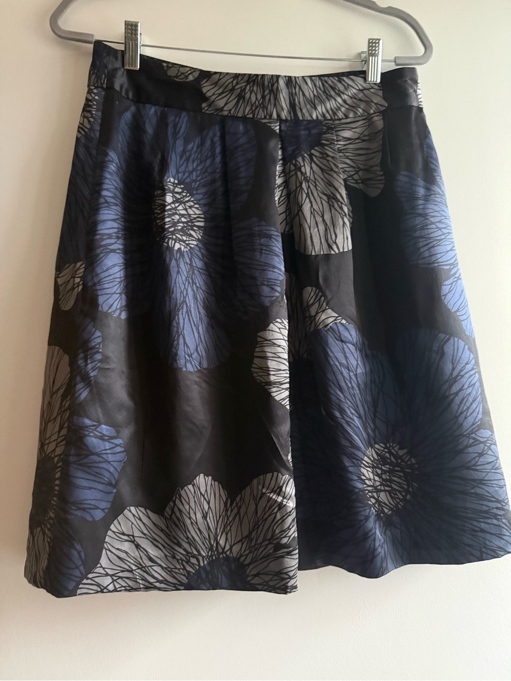 Silk A-Line Skirt in Navy and Gray